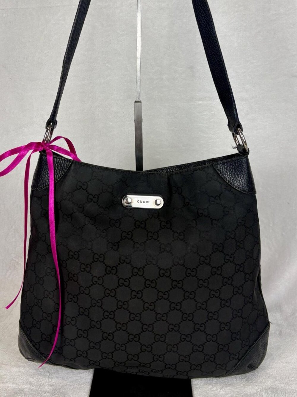 Gucci Vintage Black Monogram GG Canvas Hobo Shoulder Bag